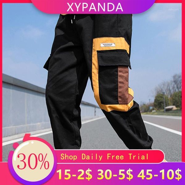 

xypanda street trend hip-hop overalls male camouflage loose casual pants trend beam feet sports pants1, Black