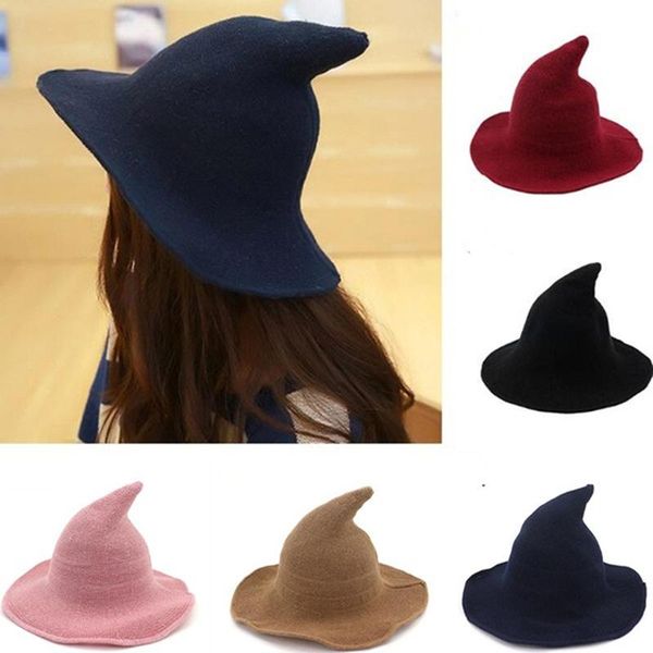 

women modern witch hat men along the sheep wool cap knitting fisherman hat female fashion witch pointed basin bucket, Blue;gray