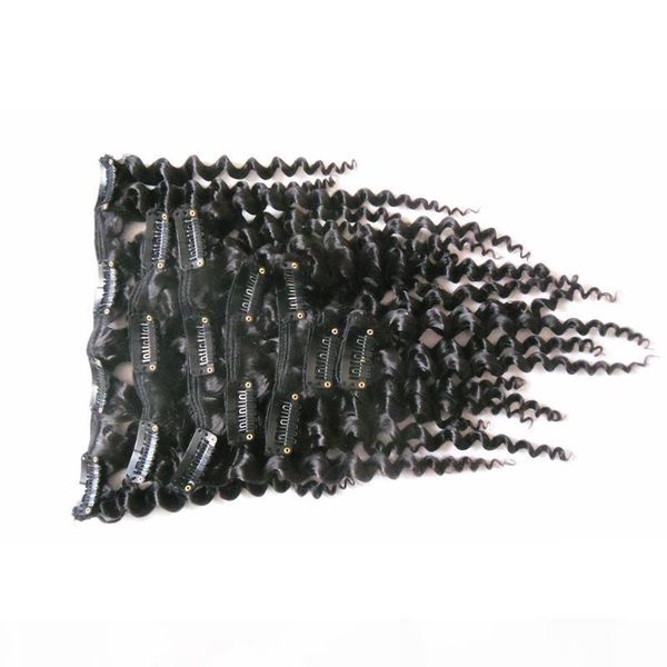 

brazilian kinky curly human clip in hair extensions hair weave natural color 7pcs set unprocessed virgin brazilian hair, Black;brown