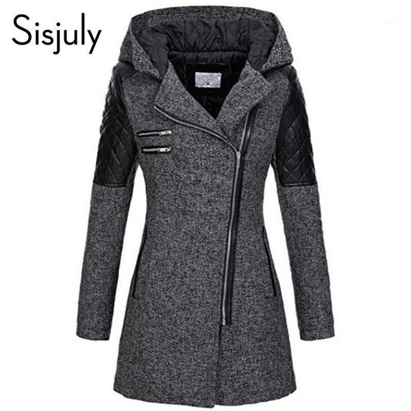

sisjuly women color block winter hooded zipper jacket slim winter black base coat casual girls blend autumn outerwear1, Black;brown