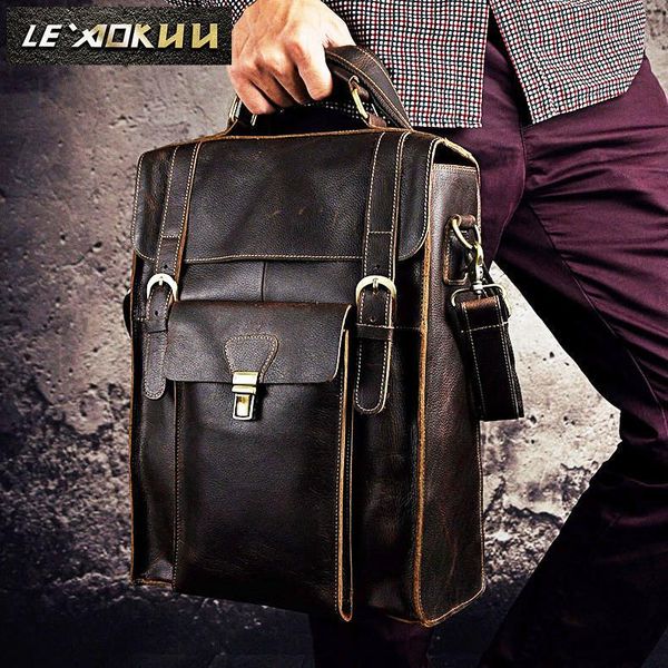 

men real leather casual travel bag male fashion backpack daypack university student school book bag shoulder 21061