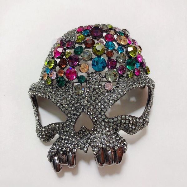 

pins, brooches 2021 hyperbole big skull brooch colorful crystal pin for women, Gray