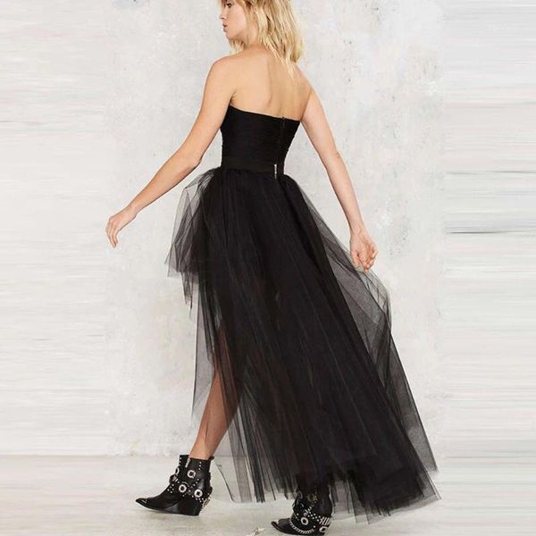 

women multi layer tulle skirt girls ball gown solid high waist skirts pleated retro elegant empire high low hem maxi tutu skirt1, Black