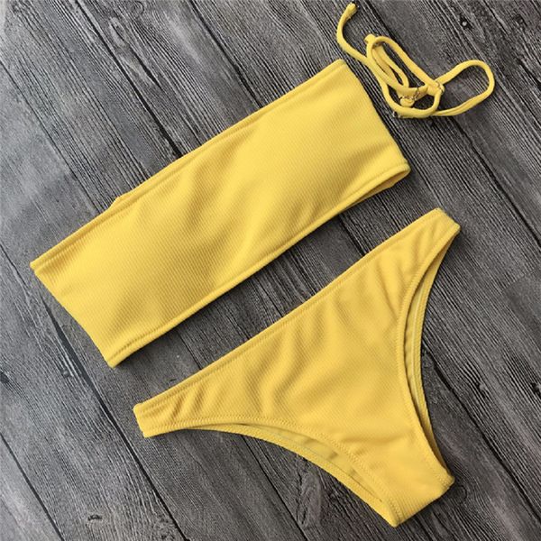 

women's 2pcs swimwear bandage bikini set push-up padded bathing swimsuit beachwear, White;black