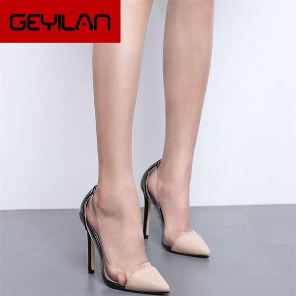 

brand women pumps clear pvc high heels sandals point toes stilettos pumps nightclub dress work shoes woman plus size, Black