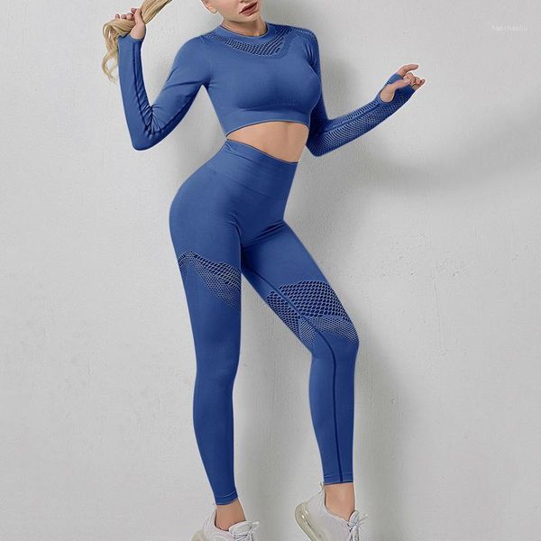 

yoga outfits women seamless set gym clothing fitness leggings cropped shirts sport suit long sleeve tracksuit sports running suit1, White;red