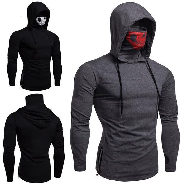 

designer elastic fitness ninja suit men hooded long-sleeved t-shirt black friday 2021 deals, White
