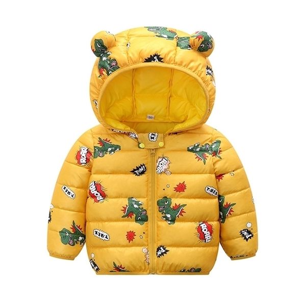 

kids clothes autumn and winter down padded jacket cartoon print boys girls hooded warm coat 1-5years old beibei quality clothing lj201017, Blue;gray