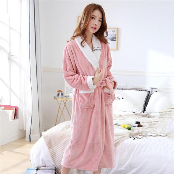 

soft coral fleece robe women sleepwear nightgown kimono gown bathrobe flannel winter warm belt pyjamas home clothing dress, Black;red