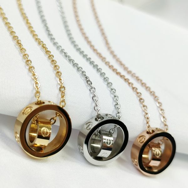

fashion brand necklace designer love necklaces dual circle pendant rose gold silver for women lover neckalce jewelry t111