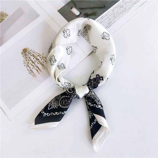 

50*50cm hair scarf tie flower print luxury satin small square silk neck ring scarf winter head for women neckerchief, Blue;gray