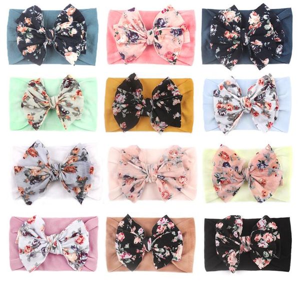 

hair band children bow headbands printed girls bowknot hairbands soft nylon elastic baby hair band headband hair kids accessories wmq415, Slivery;white