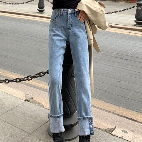 

#7826 spring autumn casual loose jeans femme show thin show high straight high waist jeans regular washed bleached woman, Blue