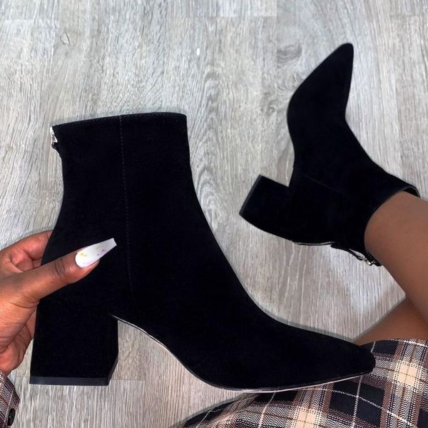 

women boots pu leather zipper retro casual womans booties gladiator mid heel shoes ladies fashion botas mujer invierno tw671, Black