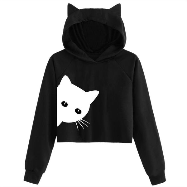 

clothing womens spring hoodies kawaii sweatshirt print cat pink fashion girls sweatshirt lady clothing oversized hoodie, Black
