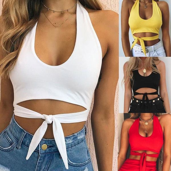 

women low cut vest fashion camisole sleeveless crop shirt with sashes womens summer short 845566, White