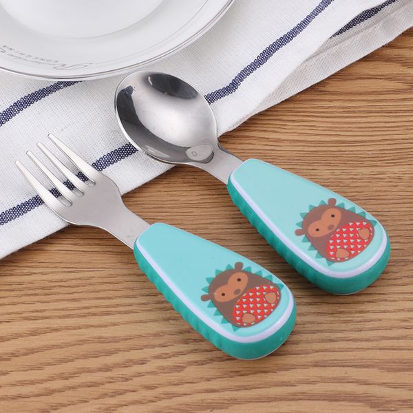 

cartoon kids flatware sets cute stainless steel fork and spoon set with silicone handle children dinner tools
