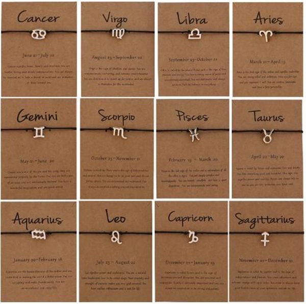 

12 constellations bracelet zodiac bracelets raceletsconstellation card adjustable black rope horoscope bracelet epacket, Golden;silver