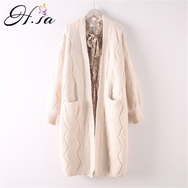 HSA Mulheres Long Cardigans para Outono Inverno Quente Oversized Cardigans Poncho Coreano Knit Jacket Sueter Mujer Invierno Casaco 201111