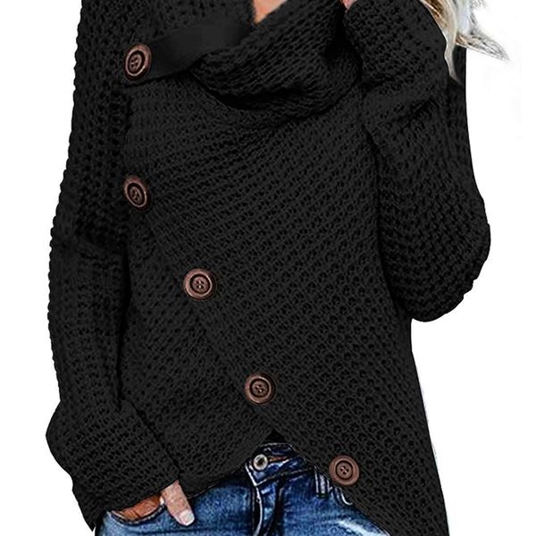 

wepbel 7 color pullover sweater women's wrap cowl neck asymmetric hem chunky button turtle plus size s-5xl y200910, White;black