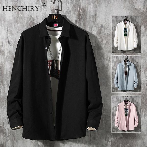 

henchiry fashion plus size men's casual loose japan shirts solid color youth long sleeve oversized -5xl men shirts1, White;black