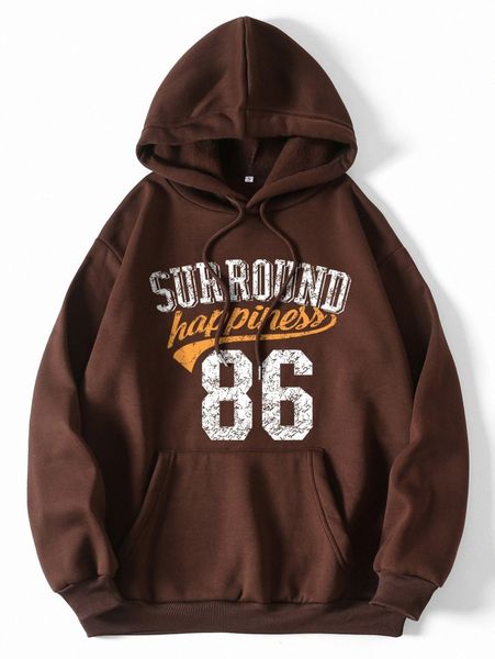 

letter graphic kangaroo pocket drawstring thermal hoodie 763r#, White;black