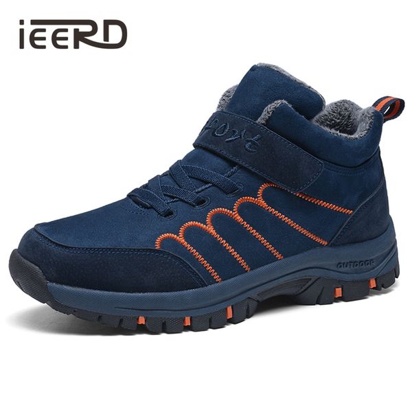 

ieerd large size mens boots winter ankle men/women shoes with fur keep warm sneakers suede snow boots for woman/man, Black