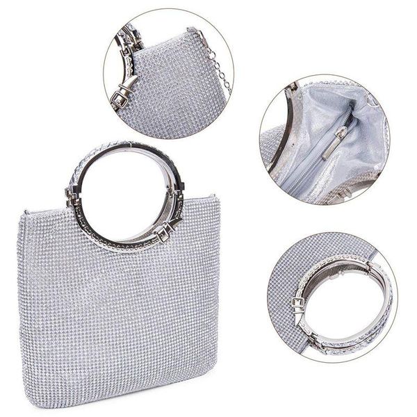 

women's handbag rhinestone + satin bag evening bags wedding clutch purse(silver
