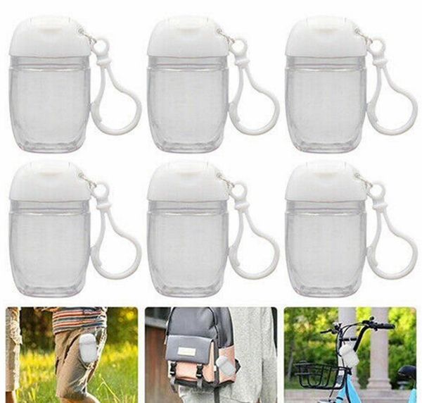 

30ml hand sanitizer bottle with key ring hook clear transparent plastic refillable containers travel bottle gh632