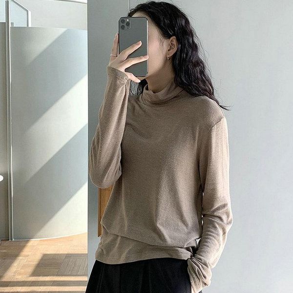 

korean style winter soft skin friendly turtleneck blouse plain colour blue nude pink camel black gray cozy high collar lady, White