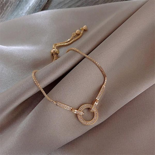 

link, chain fashionable simple cubic zirconia pendant bracelet for woman round shiny crystal korean bangle female 2021 jewelry gifts, Black