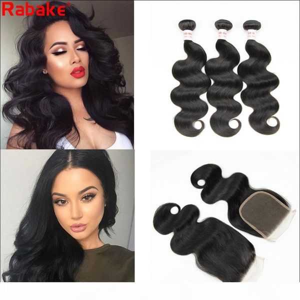 

raw indian remy body wave human hair bundles with closure rabake cuticle aligned hair extensions 4x4 silk lace closure bundle bulk deals, Black;brown