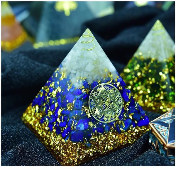 

aurareiki orgonite pyramid sahasrara chakra aura white crystal lapis resin crafts growth wisdom charm pyramid jewel jllzqr, Black