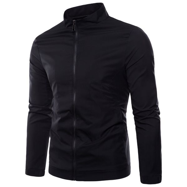 

brand spring men's zipper jackets collar cardigan for male large solid color jacket clothing kg-697, Black;brown