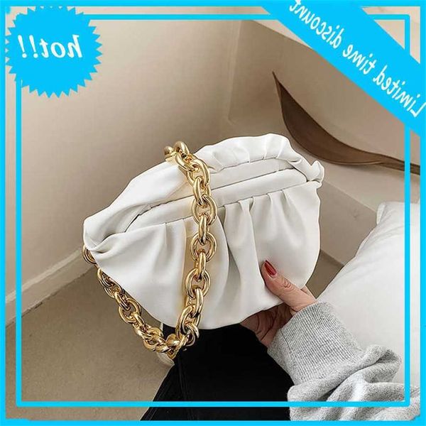 

gold thick chain cloud for soft pu leather handbags lady shoulder bag 2021 brand design plot crossbody bags women