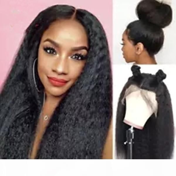 

kinky straight 360 lace frontal wig preplucked italian yaki human hair wigs brazilian 150% density lace front human hair wigs for women, Black;brown