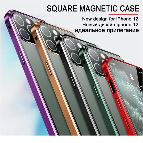 

360 magnetic adsorption metal case for iphone 12 11 pro xs max xr double-sided glass case for iphone bbyhos