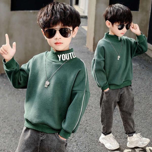 

children's middle sweater plush warm high collar boy's winter bottom coat, Black