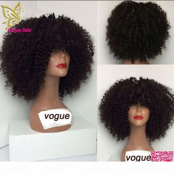 

short afro kinky curly wig malaysian human hair lace front wig curly glueless full lace human hair wig 150 density with baby hair, Black;brown