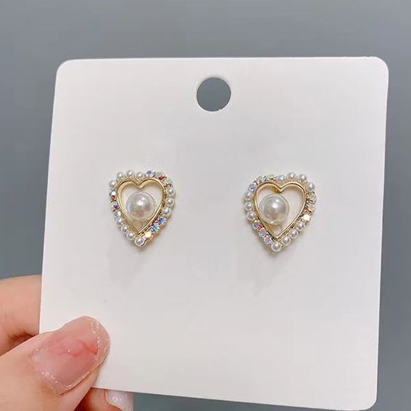 

heart metal women classic stud earrings korean love pearl sweet earring female student korean simple jewelry, Golden;silver