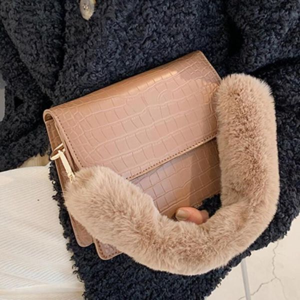 

crocodile pattern plush tote bag 2021 fashion new quality pu leather women's designer handbag vintage shoulder messenger bag