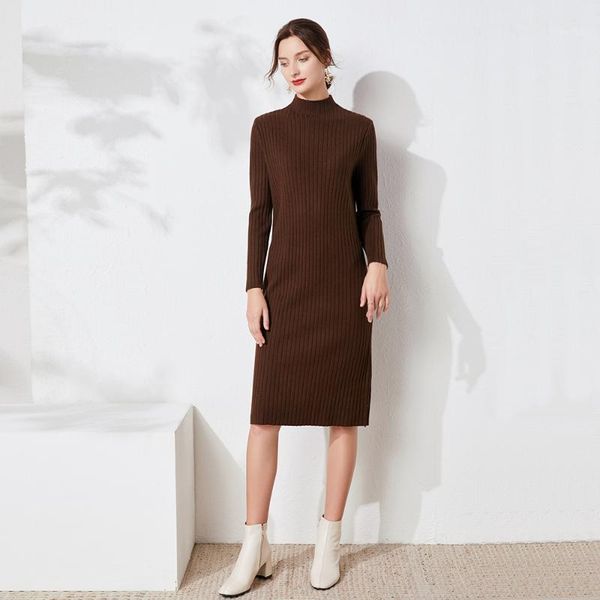 

2020 autumn winter midi sweater dress women mid-length knit highneck dress female slim sweater bodycon warm1, White;black