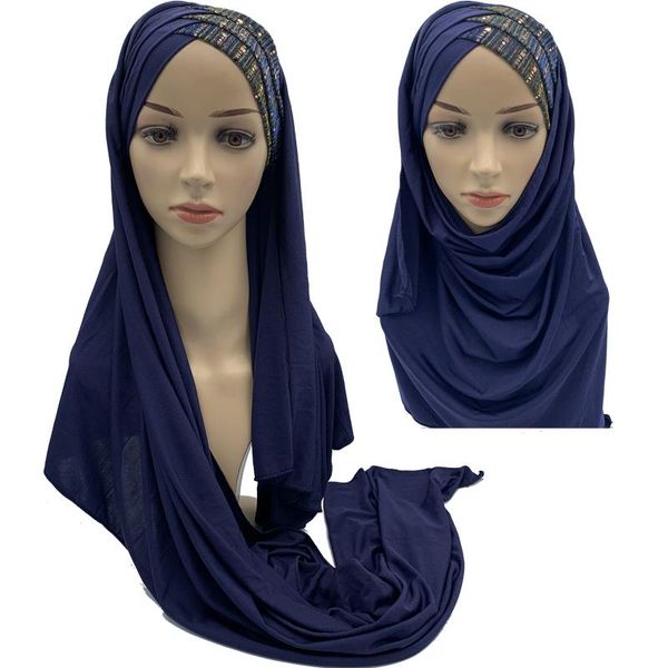 

sequins cross hijab scarf muslim women reay to wear headscarf elastic wrap head scarves islamic headwear turban femme musulman, Red