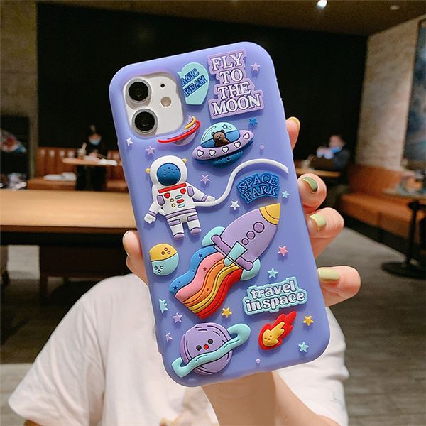 

cute cartoon 3d space astronaut case for iphone 11 12 pro max mini xs x xr 7 8 plus se 2020 soft silicone dream moon phone cases