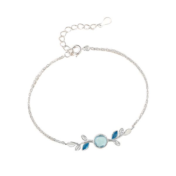 

cyue european fine blue crystal s925 sterling silver bracelet forest wind leaf jewelry for women gift, Black