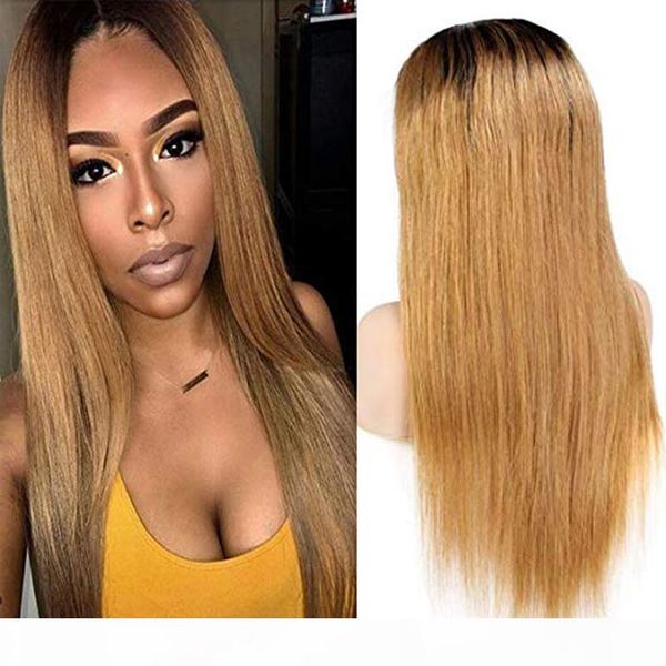 

бразильский девы волос ombre 1b 27 фронта шнурка человеческих волос парики шелковистые прямые 150 density полные парики шнурка с волосами мл, Black;brown