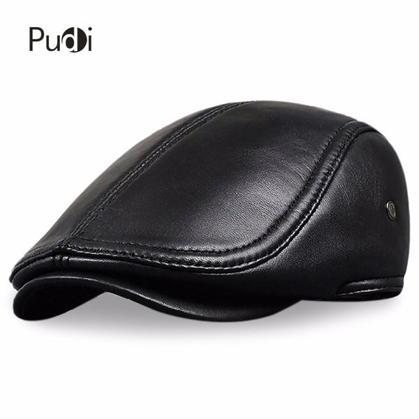 

hl041 men's leather baseball cap brand new style sheep leather beret newsboy belt hunting gatsby black caps hats 201106, Blue;gray