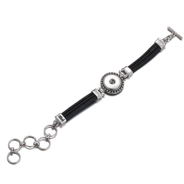 

new snap jewelry black leather bracelet bangle fit 20mm 18mm snaps buttons jewelry metal snap button bbyden, Golden;silver