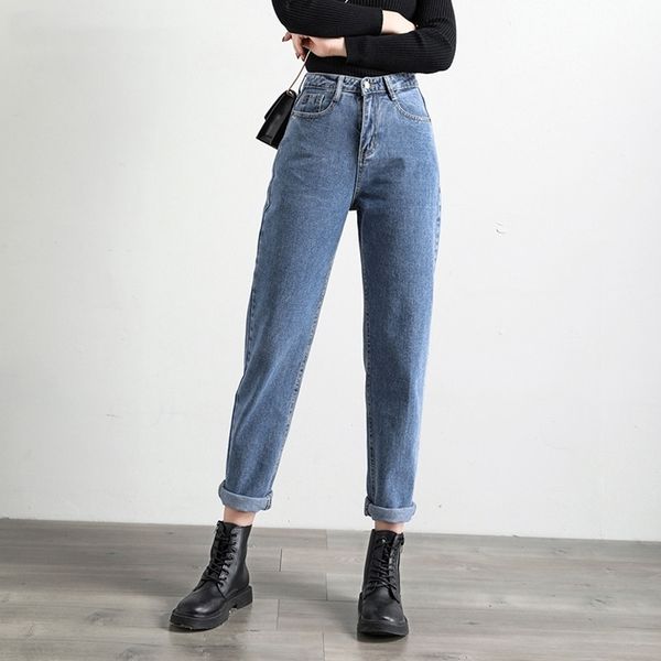 

shijia trousers casual solid harem jeans ankle-length pants spring women blue jeans high waist loose denim jeans female 201106