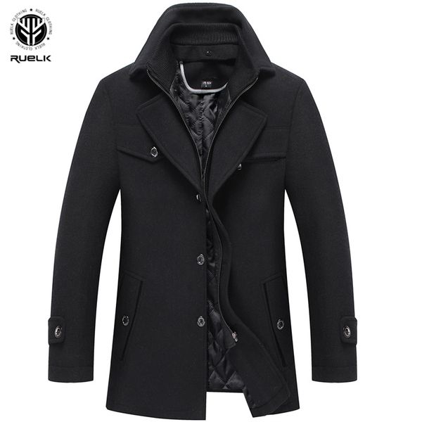 

ruelk 2020 autumn and winter new men's woolen wool coat fashion classic solid color double collar thickened lapel jacket men top, Black